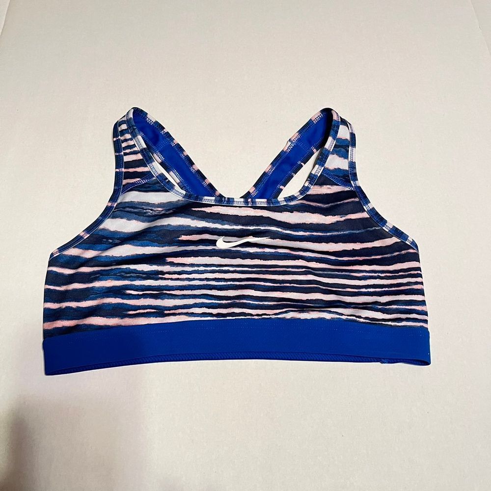 Nike Blue Black Pink White Striped Dri-Fit‎ Sports Bra Size Medium NWOT